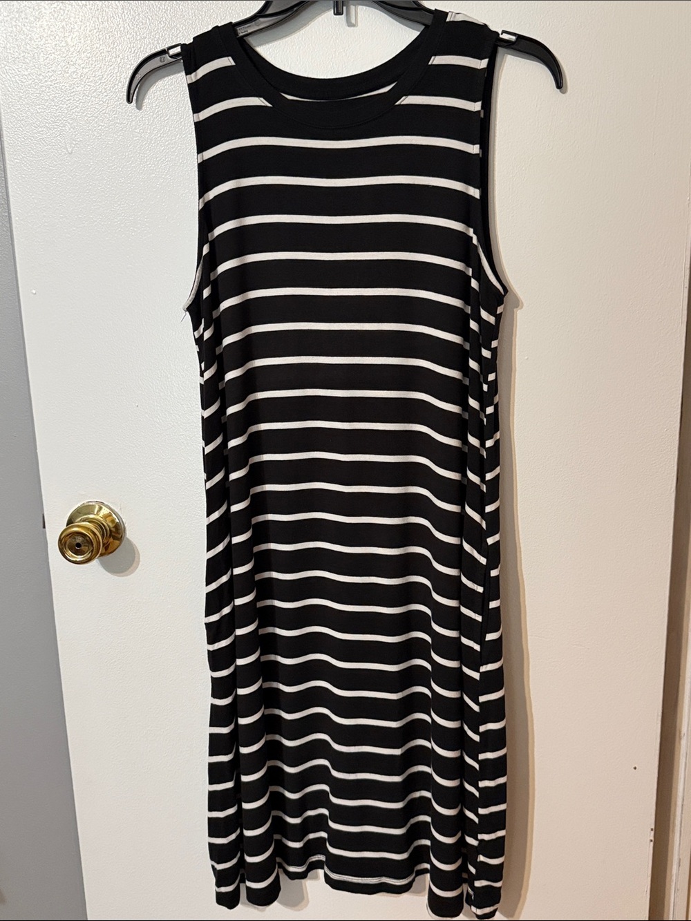 Time and Tru Black and White Striped Sleeveless Midi Dress